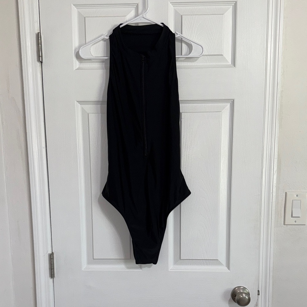 Fashion Nova Midnight Black Zippered Swim Romper